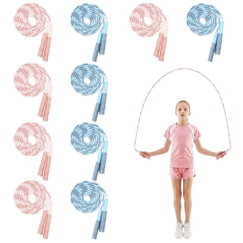 10 Pack Beaded Jump Rope for Kids, Upgraded Segmented Jumping Rope with Soft Anti-slip Handles Tangle-Free Segmented Jump Rope Adjustable Skipping Rope Speed Rope for Men & Women