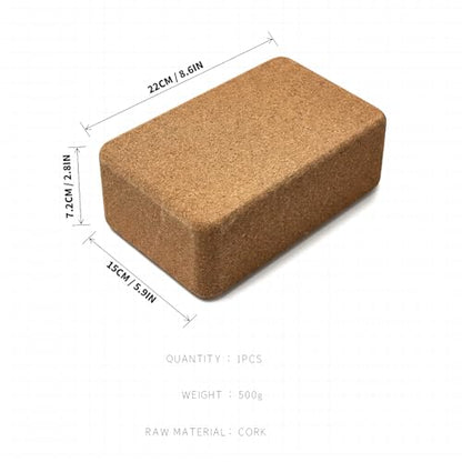 Cork Yoga Block, 9" x 6" x 3" Yoga Brick Cork Blocks Non-Slip for Women & Men Lightweight Yoga Accessories for Yoga, Pilates & Stretching
