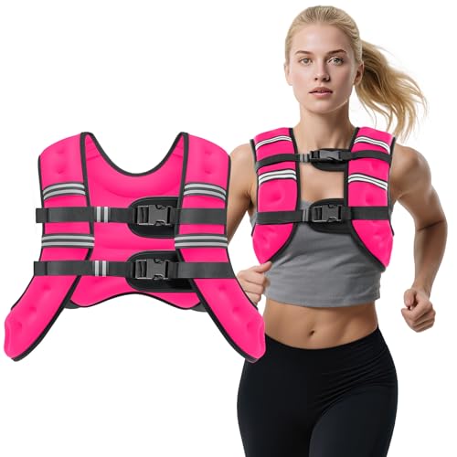 Weighted Vest, 8lb/12lb/16lb/20lb Weight Vest with Reflective Stripes for Men Women, Two Adjustment Straps for Workout, Strength Training, Running, Fitness, Muscle Building, Weight Loss - color: Pink, size: 16lb