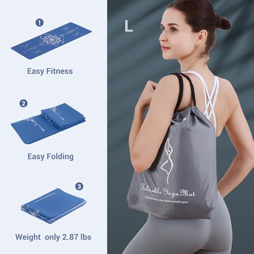 Avoalre Yoga Mat Foldable - Textured Non Slip Exercise Mat -Travel Lightweight Hot Yoga Mat with Carry Bag for Pilates & Home Workouts (72"L x 24"W x 3mm Thick)