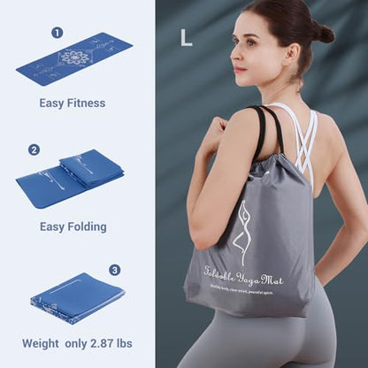 Avoalre Yoga Mat Foldable - Textured Non Slip Exercise Mat -Travel Lightweight Hot Yoga Mat with Carry Bag for Pilates & Home Workouts (72"L x 24"W x 3mm Thick)