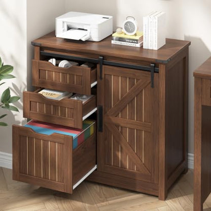 Vabches Lateral Filing Cabinets with Adjustable Shelf, Walnut - color: Walnut, size: 3 Drawers