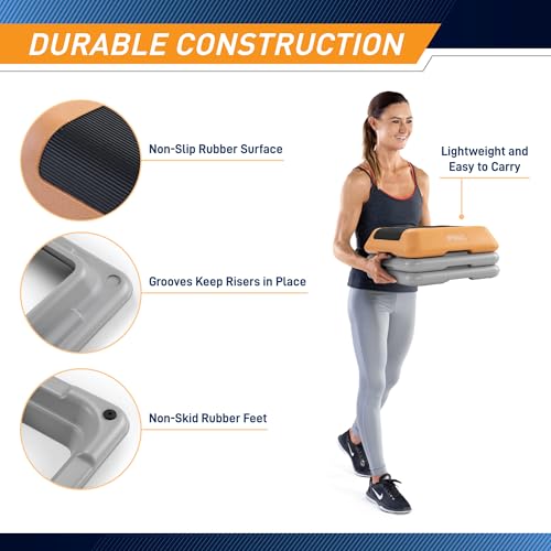 Circuit Fitness by Marcy 16 x 16 inches Adjustable Height Aerobic Step Platform with Adjustable Risers, Non-Slip Rubber Surface, Home Exercise Fitness Training, Multiple Color Options