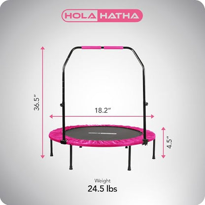 Foldable Mini Trampoline Fitness Rebounder for Home Gym Workouts – with 5-Level Adjustable Handle, Heavy-Duty Steel Frame, Portable Design, and Supports up to 440 Pounds