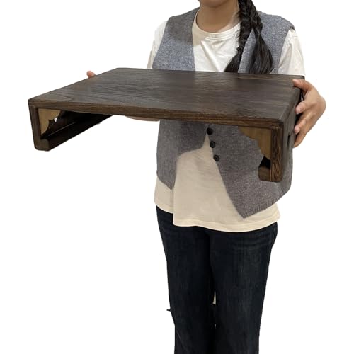Wooden Step Stool for High Beds, Multi-Use Low Wood Platform and Low Table, Non-Slip Step Stool and Foot Stool for Kitchen, Bathroom and Home Office, 19.6''×12.6''×4.3''
