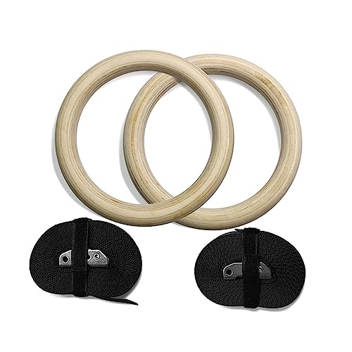Wooden Gymnastics Rings with Adjustable Straps Exercise Rings for Bodyweight Training Full-Body Strength Workouts Fitness Equipment for Home Gym