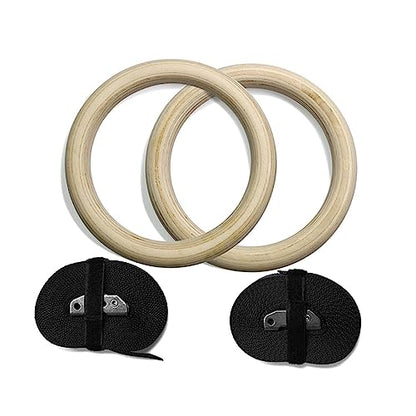 Wooden Gymnastics Rings with Adjustable Straps Exercise Rings for Bodyweight Training Full-Body Strength Workouts Fitness Equipment for Home Gym