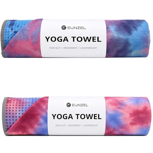 Eunzel 2 Pack Yoga Towel,Hot Yoga Mat Towel with Grip Dots Sweat Absorbent Non-Slip for Hot Yoga, Pilates and Workout 24" x72，Daybreak & Midnight - color: Z-daybreak & Midnight, size: 72" x 24"
