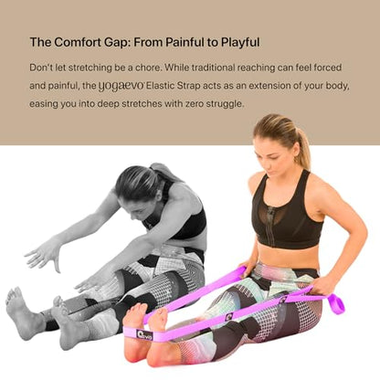 YOGA-EVO Elastic Stretching Strap with Loops for Physical Therapy - Stretch & Activate Muscles - Increase Mobility & Recovery - Soft Cotton & Spandex - Includes Carrying Pouch & Video Exercises - color: Purple