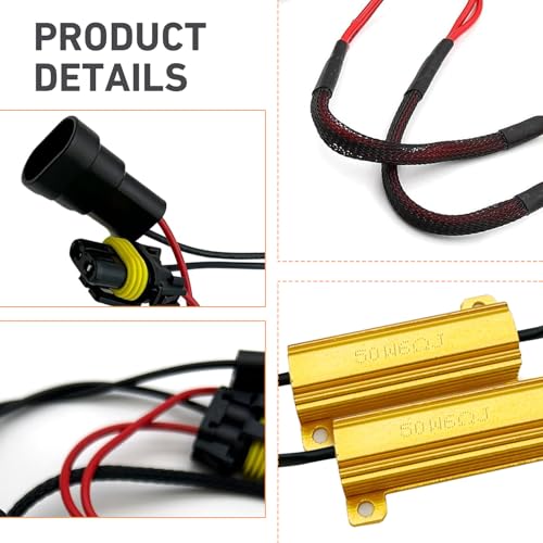 2 PCS Car 9005/9006 LED Light Bulb Decoder Kit, 50W 6Ohm Anti Flicker Error Decoder, Fog Light Bulb Load Relay Harness Adapter, for 9005/9006 LED Bulb Assemblies (Black)