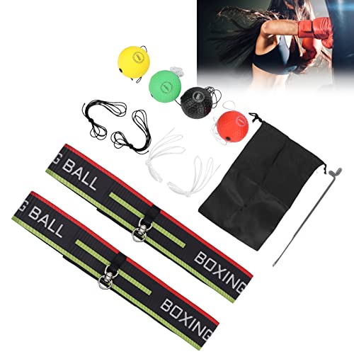 4 PU Boxing Reflex Ball with 2 Adjustable Boxing Ball Headband, 1 Storage Pouch, 1 Threading Needle, Portable Punching Balls for Adults to Improve Hand-Eye Coordination