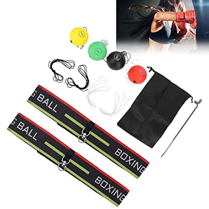 4 PU Boxing Reflex Ball with 2 Adjustable Boxing Ball Headband, 1 Storage Pouch, 1 Threading Needle, Portable Punching Balls for Adults to Improve Hand-Eye Coordination