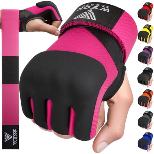 WYOX Neoprene Gel Boxing Hand Wraps Inner Gloves for Men & Women – 80cm/31in Quick Wrist Strap, Padded Knuckle Protection, Fingerless MMA Muay Thai Kickboxing Wraps for Training & Martial Arts - color: Pink, size: X/S (6-7 inch)