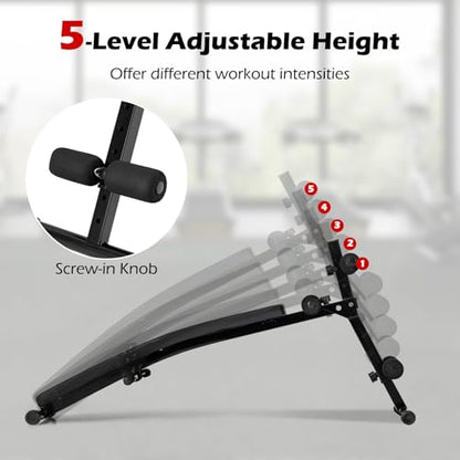 Sit Up Bench, Folding Exercise Bench Ab Workout Equipment, Adjustable Decline Workout Bench for Home Gym