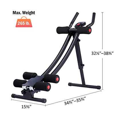 ZELUS Ab Machine for Home Gym, Core Strength Training Equipment for Home Fitness, Ab Crunch Coaster with 4 Intensities and Digital Display, Foldable Core Trainer for Abdominal
