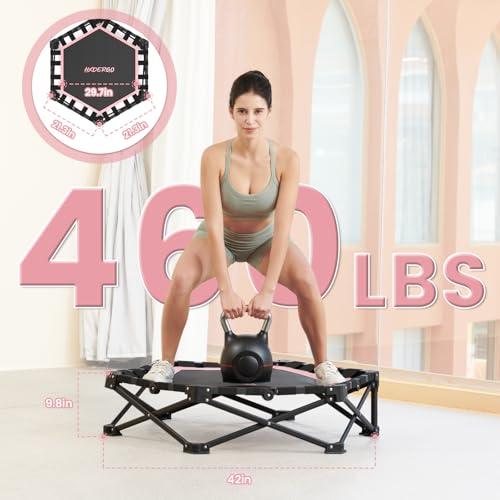 Foldable Mini Trampoline, 42'' Rebounder Trampoline with Adjustable Foam Handle, Fitness Trampoline for Indoor, Outdoor, Home Gym,Max Load 460lbs