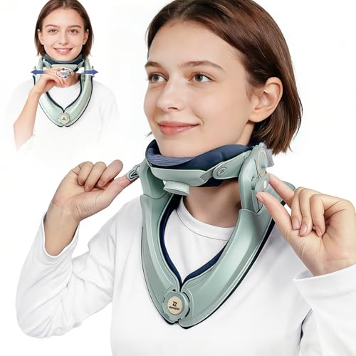Zenopax Neck Stretcher Cervical Traction, Adjustable Neck Traction Device, Neck Stretcher for Neck Pain Relief with Dual-Adjustable Chin Rest, Ergonomic & Breathable for Home Use, Office(Olive Green)