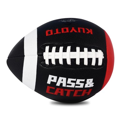 PassCatch Training Football, Peewee Size(Ages 3-9) Kids/Youth (Ages 7-13) Official Size(Ages 13+) Fatherless Bounce Back Leather Football Improving Enhance Solo Passing Catching Skills - color: Black with white circles, size: Mens&Youth Size 9 for Ages 13