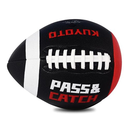 PassCatch Training Football, Peewee Size(Ages 3-9) Kids/Youth (Ages 7-13) Official Size(Ages 13+) Fatherless Bounce Back Leather Football Improving Enhance Solo Passing Catching Skills - color: Black with white circles, size: Mens&Youth Size 9 for Ages 13