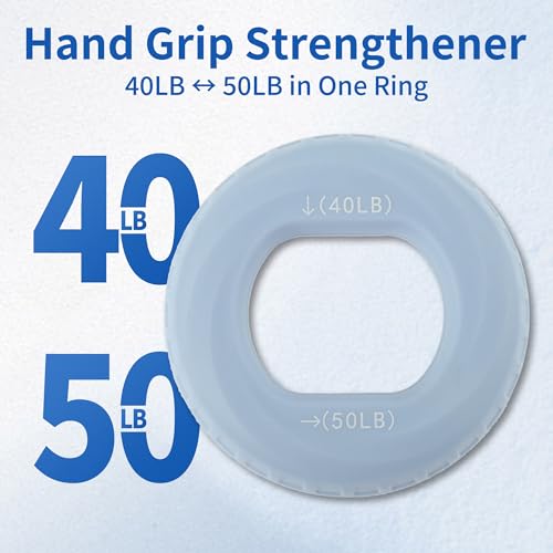 Hand Grip Strengthener, Fingers Exerciser - Silicone Rings for Muscle Training Sports Rock Climbing Finger Rehabilitation,6 Resistance Levels - color: Blue(40/50LB)with Box