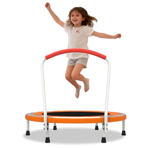 36inch Mini Trampoline for Kids Ages 1-6 Indoor Outdoor Trampoline with Handle Fun for Kids - color: Orange