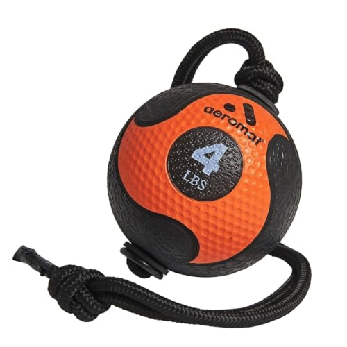 Aeromat Elite Power Rope Medicine Ball for Core Strength/Rotational Movements Training - style: 4 lbs - Black/Orange