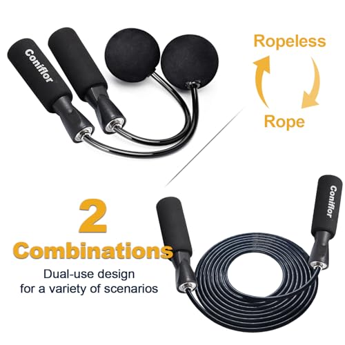 2 in 1 Jump Rope for Women Men and Kids - Tangle-Free Cordless Skipping Jump Rope with Ball Bearings and Foam Handles for Rapid Speed Fitness Workouts