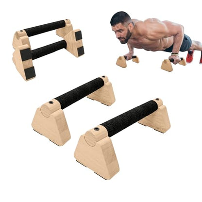 2 PCS Wooden Parallettes Bars, Wood Push Up Bars Calisthenics Equipment with Non-Slip Base, Pushup Handles Fitness Blocks for Men and Women Strength Training