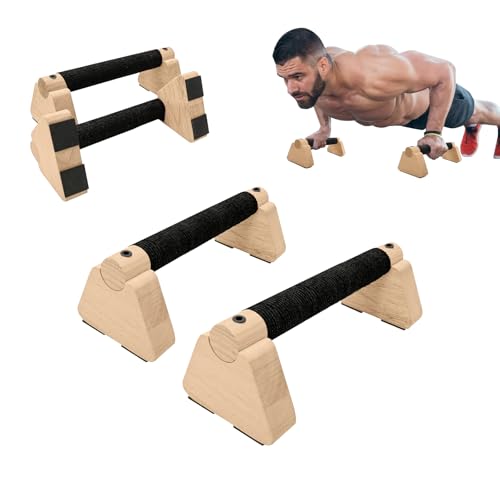 2 PCS Wooden Parallettes Bars, Wood Push Up Bars Calisthenics Equipment with Non-Slip Base, Pushup Handles Fitness Blocks for Men and Women Strength Training