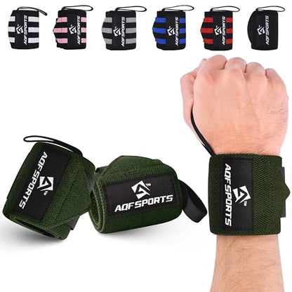 AQF Wrist Wraps for Weightlifting & Powerlifting, 18" USPA Approved (Pair) - color: Military Green