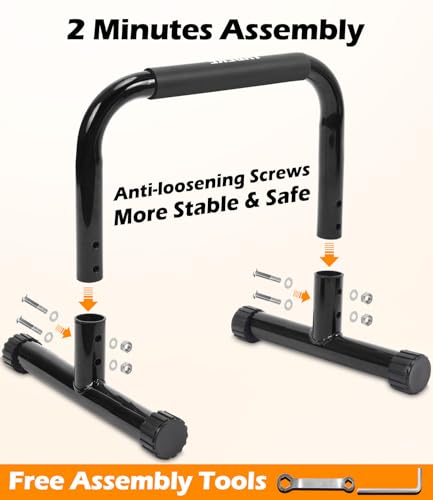 Push Up Bar, 14'' High Steel Parallettes & Dip Bar with Full Coverage Foam Handle, Heavy-Duty Calisthenics Parallel Bars for L-Sit, Dips, Home Gym Strength Training Workout