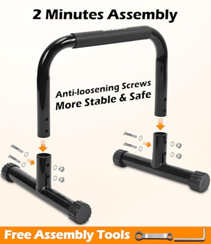 Push Up Bar, 14'' High Steel Parallettes & Dip Bar with Full Coverage Foam Handle, Heavy-Duty Calisthenics Parallel Bars for L-Sit, Dips, Home Gym Strength Training Workout