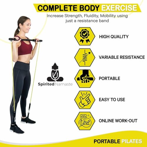 Spirited Namaste-Pilates Bar Home Gym Workout Equipment Kit with Resistance Bands| Portable Exercise Fitness Bar/Stick for Women and Men | 20,30, & 40 lb Pilate Toning Adjustable Squat & Body Band