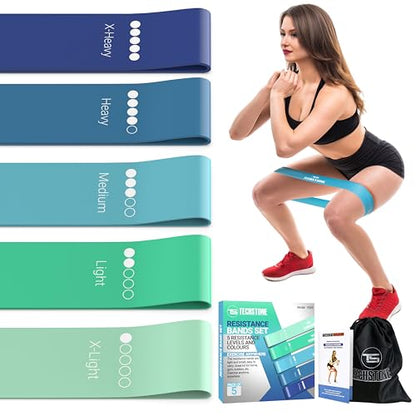 TechStone Resistance Bands Set – 5 Levels Loop Exercise Bands for Men & Women, Elastic Workout Bands for Home Gym, Training, Yoga & Fitness, Carry Bag Included