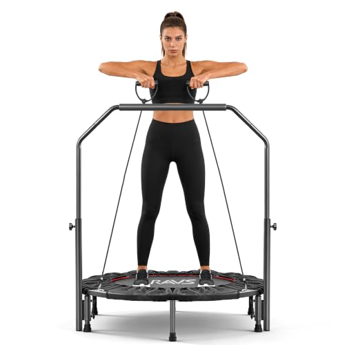 RAVS 40"/48" Foldable Mini Trampoline with Adjustable Handle for Adults - color: Black, size: 40 inch