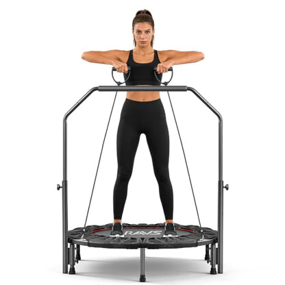RAVS 40"/48" Foldable Mini Trampoline with Adjustable Handle for Adults - color: Black, size: 40 inch