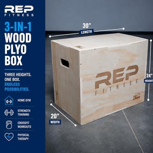 Rep Plyometric Wood Jump Box | CrossFit & Strength Training | 12 to 30" Range of Wooden Step Platforms | Gym & Sports Workouts | Fitness, Exercise, Physical Therapy Equipment | Pro Conditioning Tool