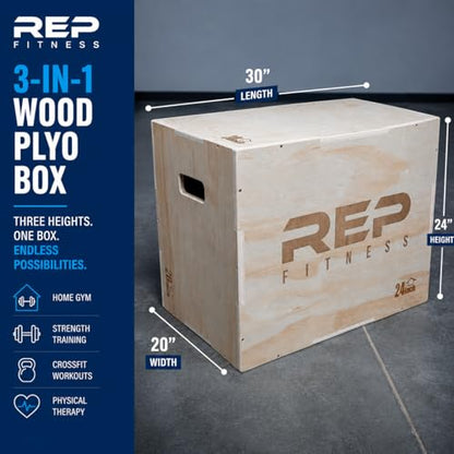 Rep Plyometric Wood Jump Box | CrossFit & Strength Training | 12 to 30" Range of Wooden Step Platforms | Gym & Sports Workouts | Fitness, Exercise, Physical Therapy Equipment | Pro Conditioning Tool
