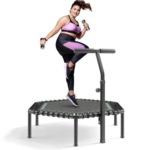 VEVOR 54.5 Inch Mini Trampoline, 450 lbs Max Load Fitness Rebounder, Stable & Quiet Small Trampoline with 3 Levels Height Adjustable & Foam Handle, Exercise Rebounder for Adults Indoor/Garden Workout