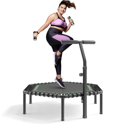 VEVOR 54.5 Inch Mini Trampoline, 450 lbs Max Load Fitness Rebounder, Stable & Quiet Small Trampoline with 3 Levels Height Adjustable & Foam Handle, Exercise Rebounder for Adults Indoor/Garden Workout
