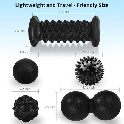 5-in-1 Foot Massager Roller Set for Plantar Fasciitis & Heel Pain Relief - color: 5-piece Set(black)