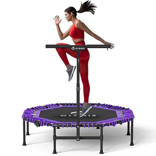 38in/48in Folding Trampoline - Max Load 220lbs / 450lbs Trampoline Rebounder Trampoline with Adjustable Foam Handle, with safty Padded Cover Best Gift - color: 48'' Purple