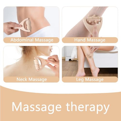Abeillo 3Pcs Wood Therapy Massage Tools Wooden Massage Rollers, Hand Massage Tools Manual Muscle Roller Stick for Relaxes Thigh, Leg, Hands Full Body Muscle Men Women