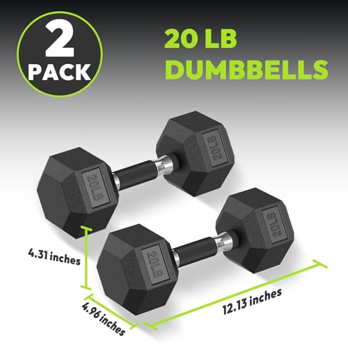 HANDBODE Hex Dumbbell Set 2.5-65 lb, Rubber Encased Hex Dumbbells for Home Gym, Weights Dumbbells Set of 2 Hand Weights for Strength Training & Fitness Exercise - size: 20 lb, Pair, style: Comfort Grip