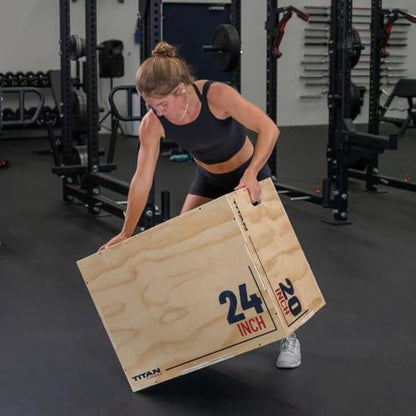 Titan Fitness Wooden Plyometric Box, 20in 24in 30in, Pro-Duty Plyo Box, Jump Step-Up Box Squat, Home Garage Gym Training