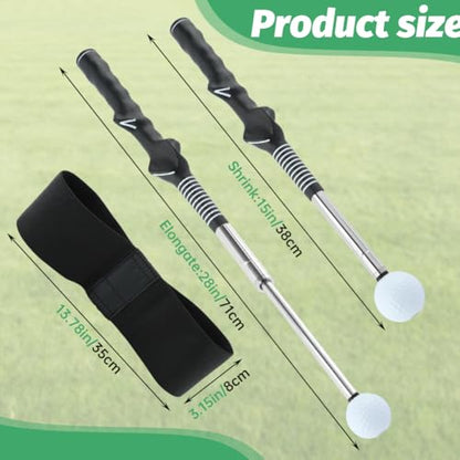 Retractable Golf Swing Trainer for Right-Handed Players, Tempo Stick with Click Feedback, 14.96–27.95 in, Includes Arm Band and Grip Trainer, Indoor Outdoor Warm-Up Practice, Black
