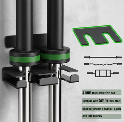 Barbell Rack Barbell Holder Wall Mount Barbell Storage Holder Olympic Bar Hanger for Home, Commercial, Garage Gym - color: Double Bar Holder