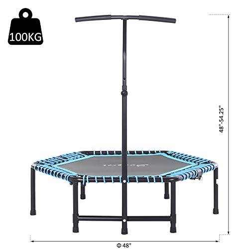 Foldable Mini Trampoline Fitness Rebounder with Adjustable Foam Handle, Exercise Trampoline for Adults Indoor/Garden Workout