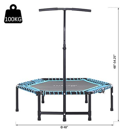 Foldable Mini Trampoline Fitness Rebounder with Adjustable Foam Handle, Exercise Trampoline for Adults Indoor/Garden Workout