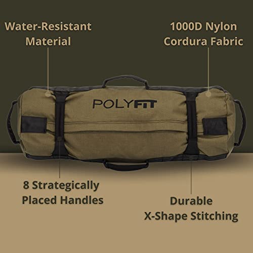 Polyfit Classic Sandbag - Workout Sandbag with 8 Gripping Handles - color: BLACK, size: Large (50-125lbs)